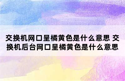 交换机网口呈橘黄色是什么意思 交换机后台网口呈橘黄色是什么意思